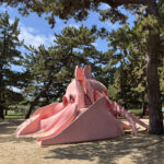浜寺公園の遊具や施設の様子。遊具・プール・バーベキュー・交通遊園などが楽しめる広い公園